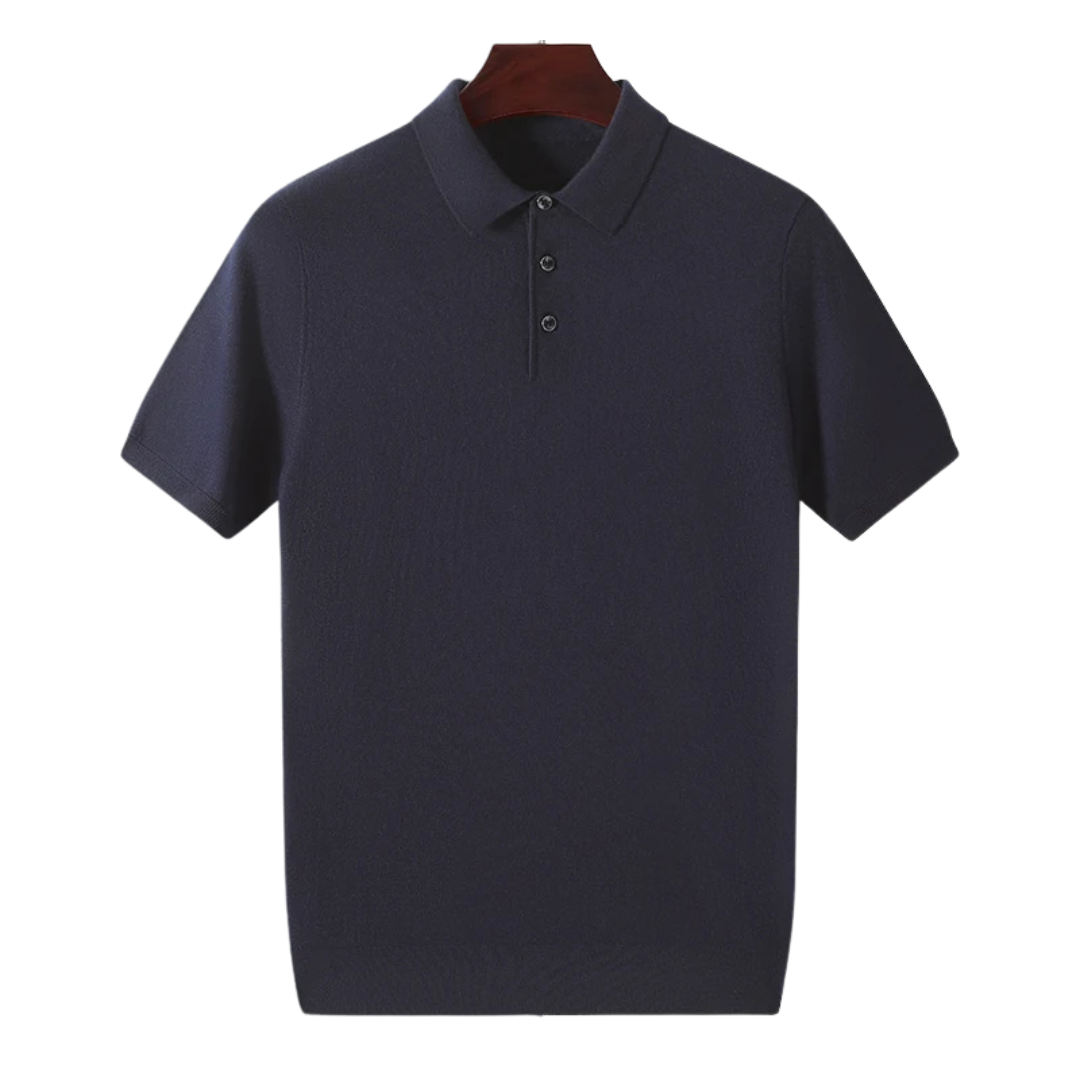 WOOL SILK KNITTED POLO PULLOVER