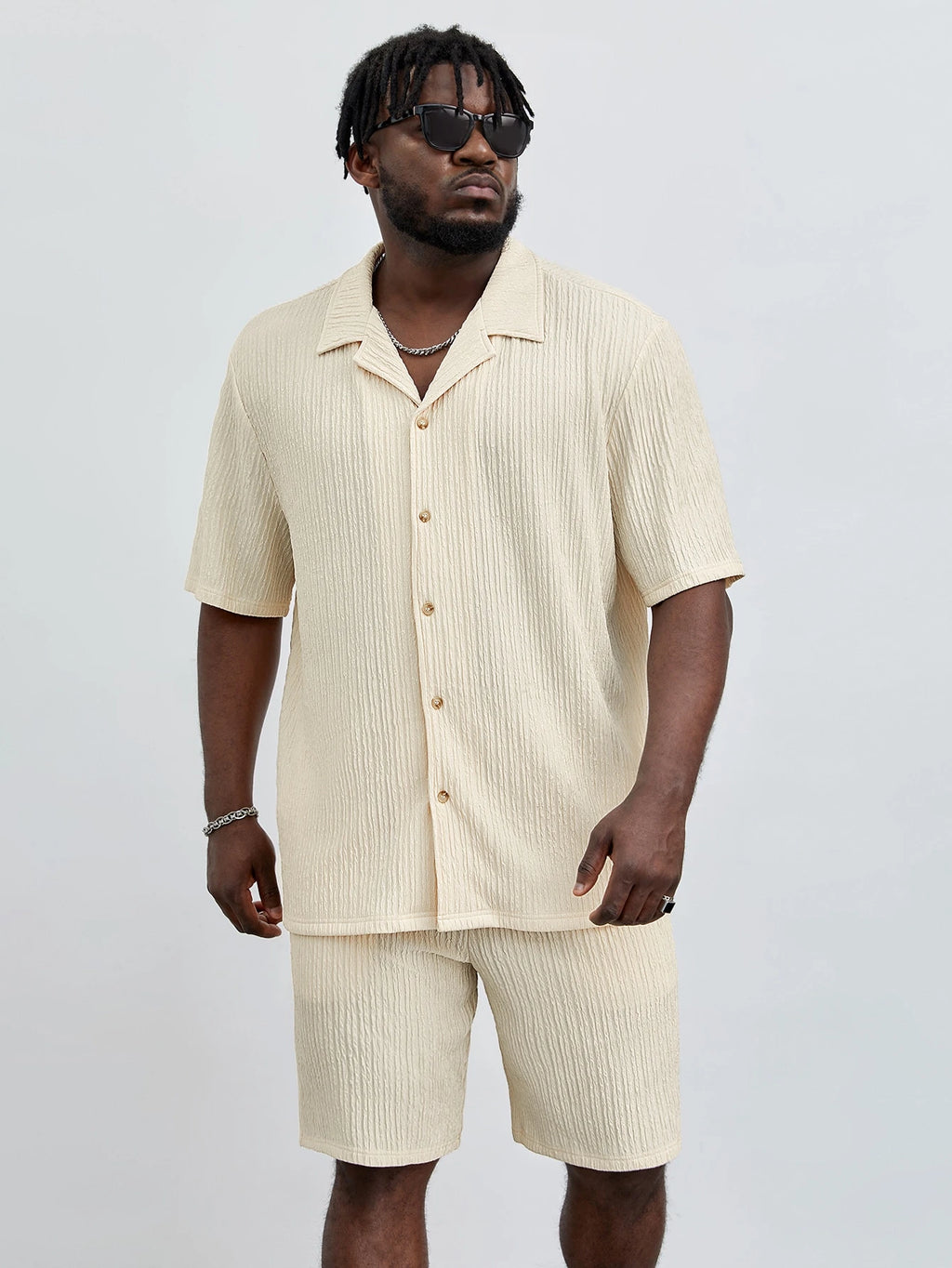 SOLID CORDUROY SHORT-SLEEVE BEACH SET