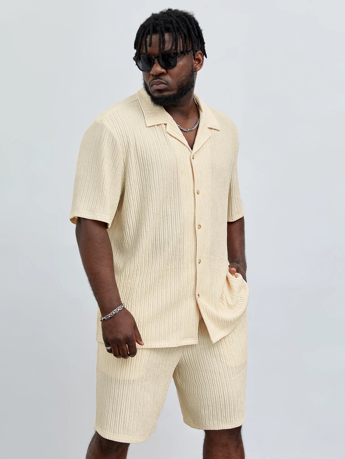 SOLID CORDUROY SHORT-SLEEVE BEACH SET