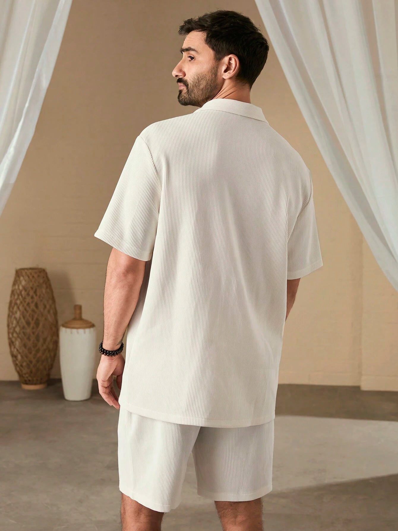 SOLID CORDUROY SHORT-SLEEVE BEACH SET
