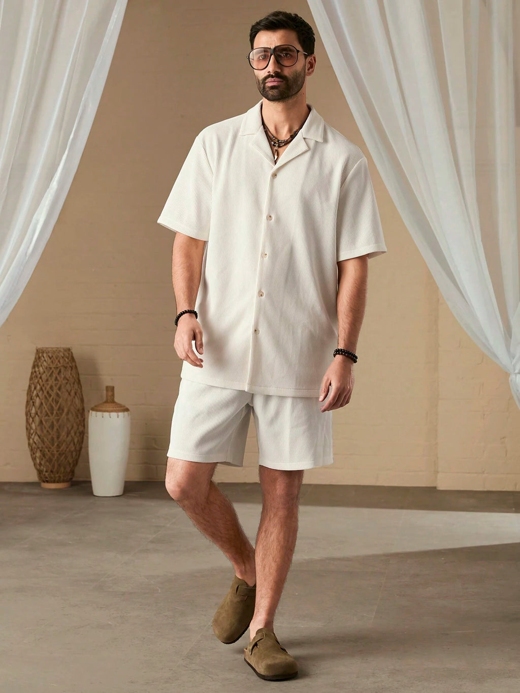SOLID CORDUROY SHORT-SLEEVE BEACH SET