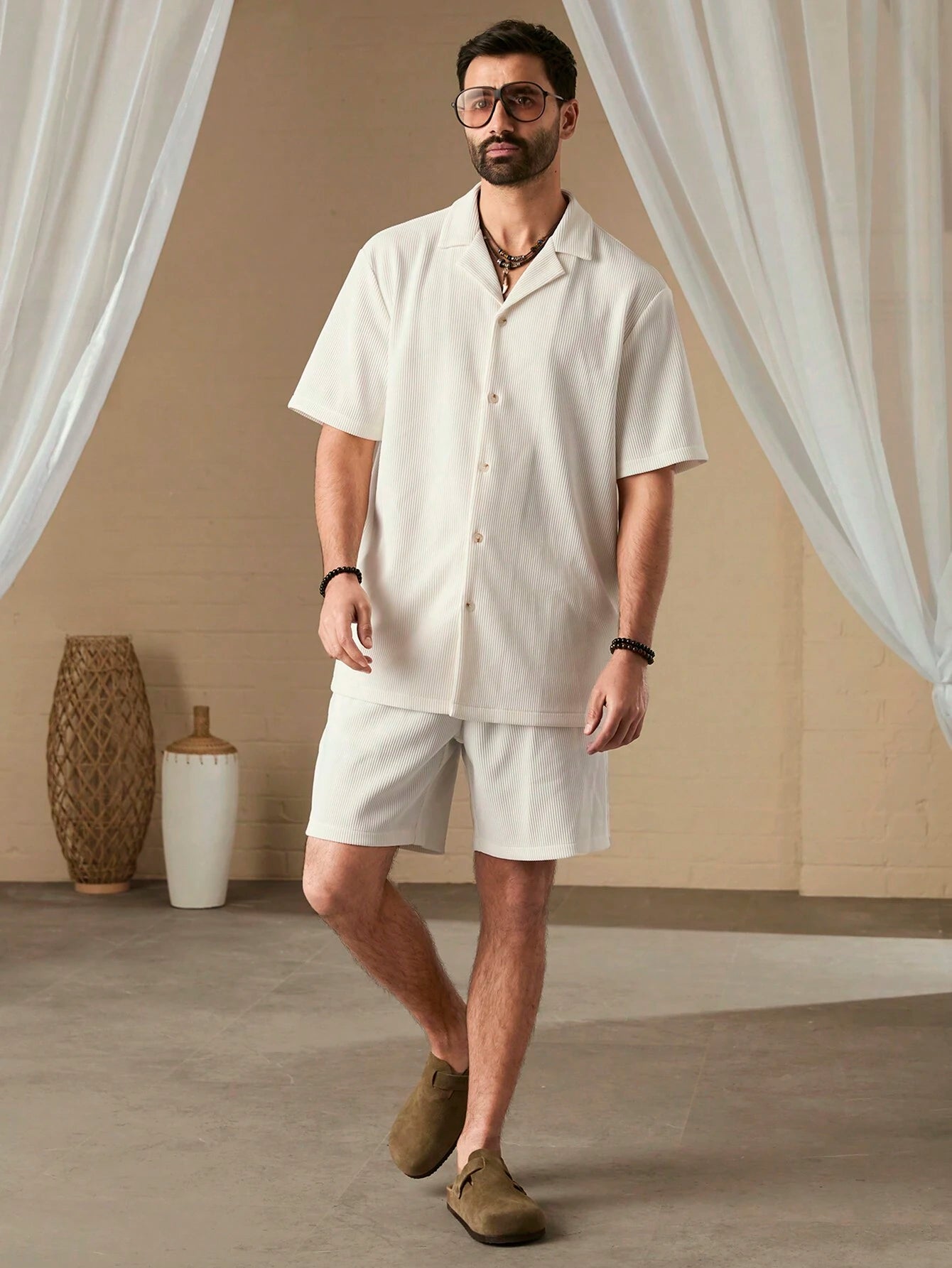 SOLID CORDUROY SHORT-SLEEVE BEACH SET