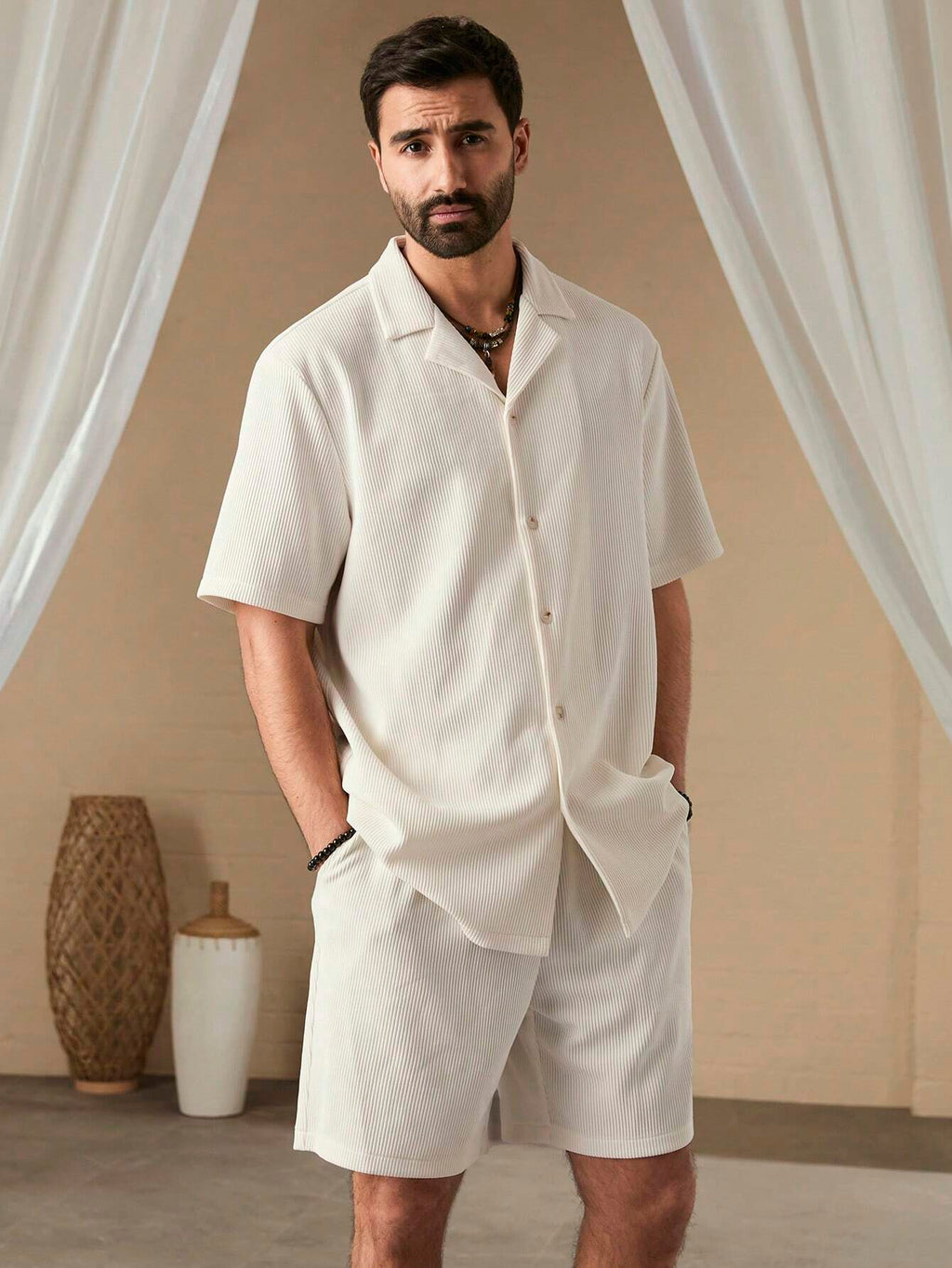 SOLID CORDUROY SHORT-SLEEVE BEACH SET