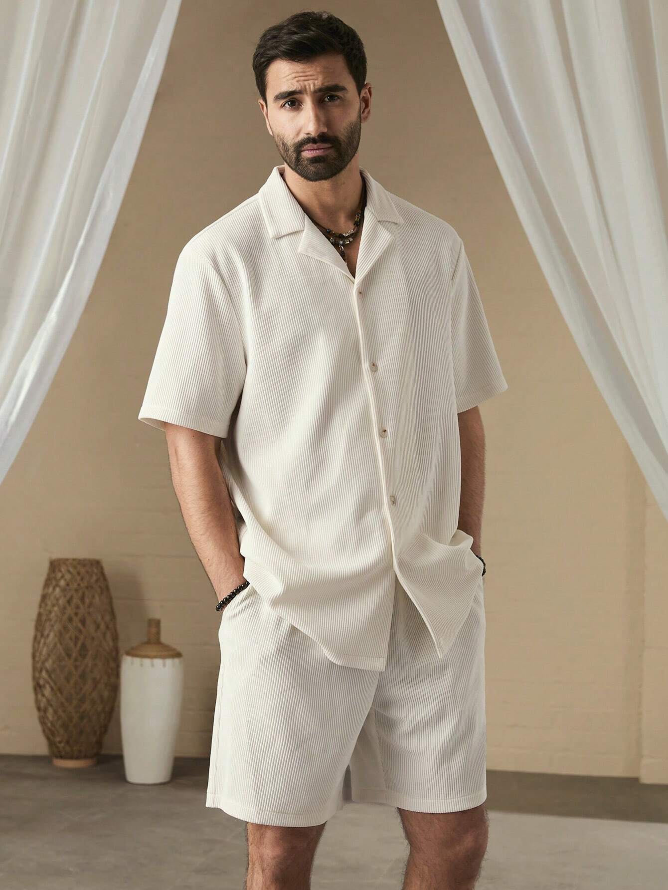 SOLID CORDUROY SHORT-SLEEVE BEACH SET