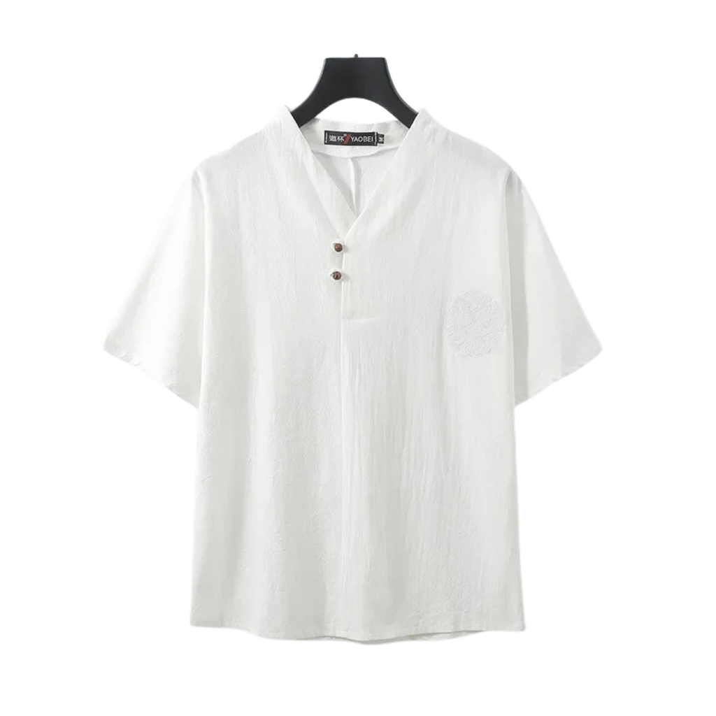 OVERSIZED LINEN COTTON V-NECK SHIRT