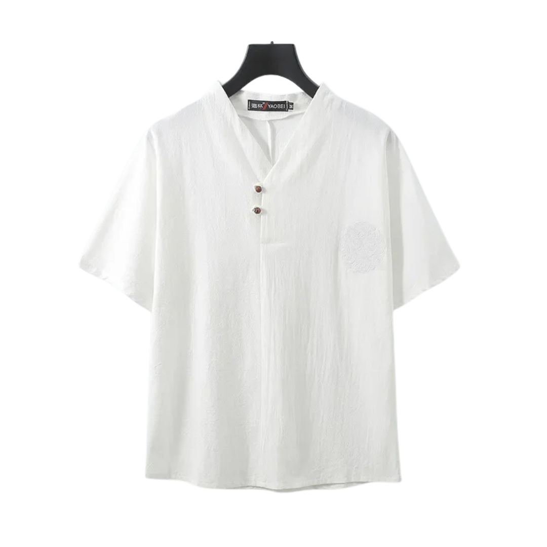 OVERSIZED LINEN COTTON V-NECK SHIRT
