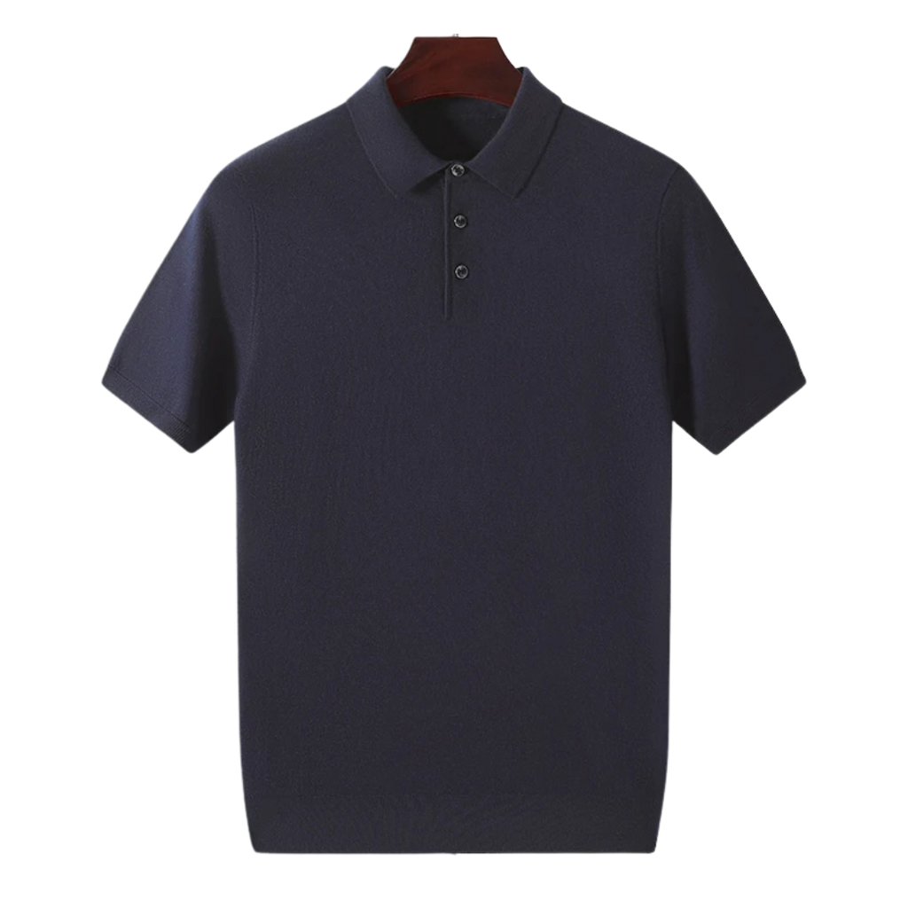 WOOL SILK KNITTED POLO PULLOVER