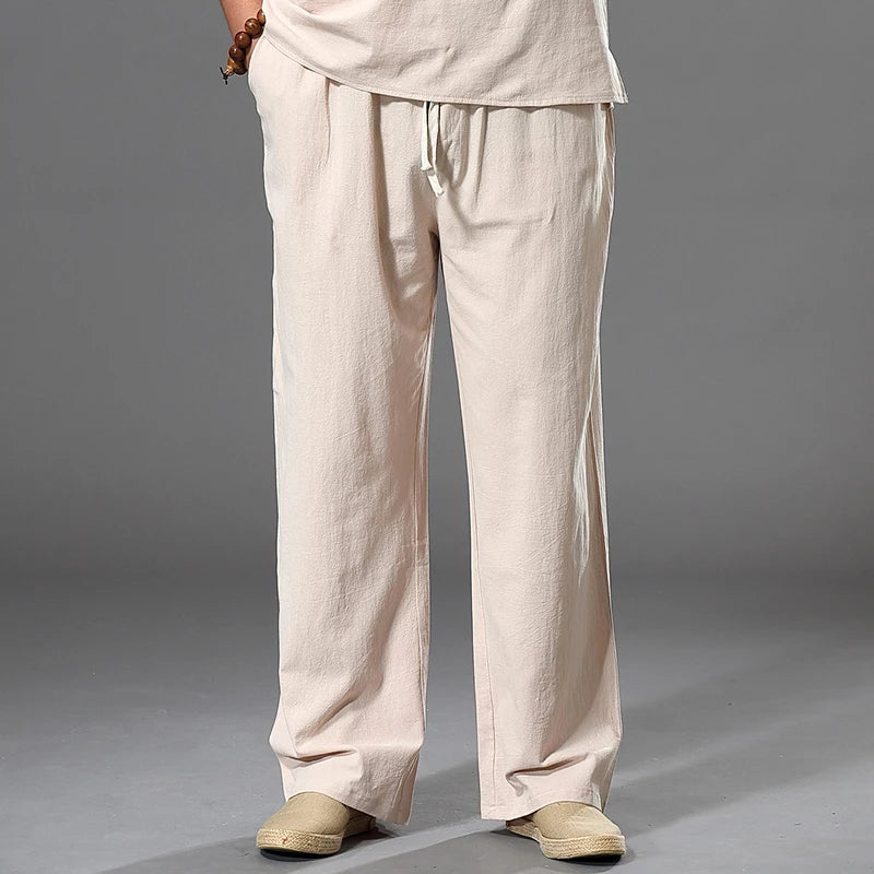 PLUS SIZE LOOSE WIDE-LEG LINEN PANTS