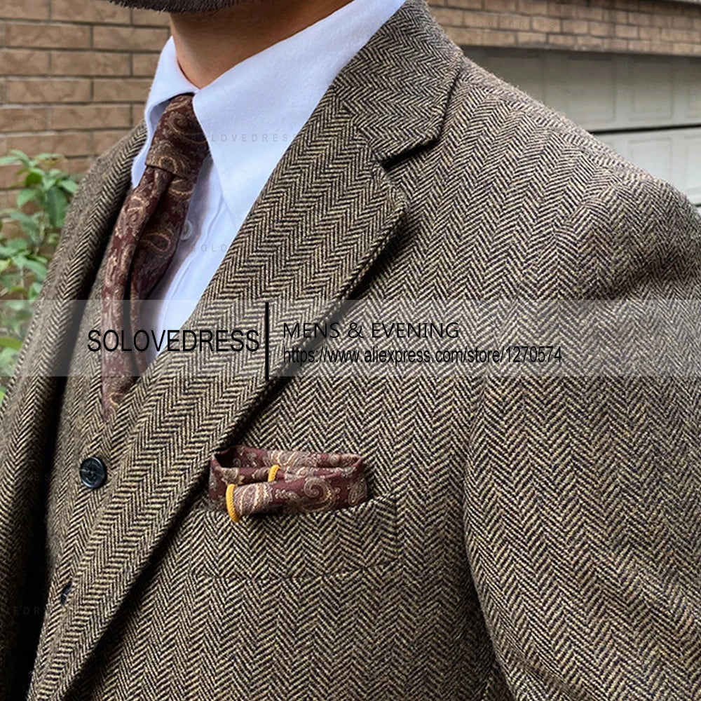 3-PIECE TWEED HERRINGBONE SUIT SET