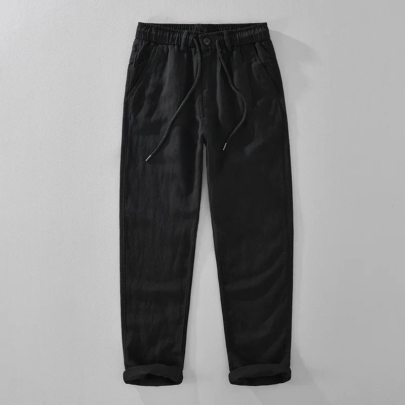 VINTAGE LINEN DRAWSTRING STRAIGHT PANTS