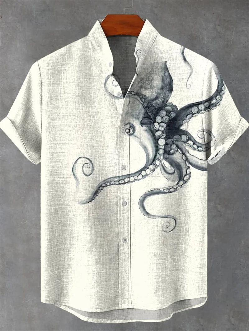 MARINE PRINT HAWAIIAN CASUAL SHIRT