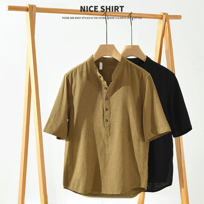 VINTAGE LINEN COTTON PULLOVER SHIRT