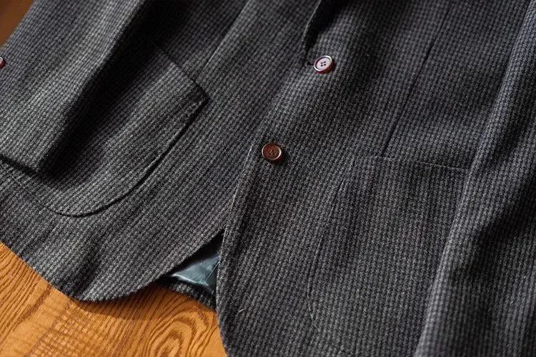 RETRO HOUNDSTOOTH WOOL SUIT JACKET