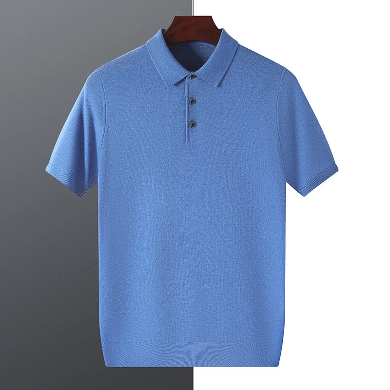 WOOL SILK KNITTED POLO PULLOVER