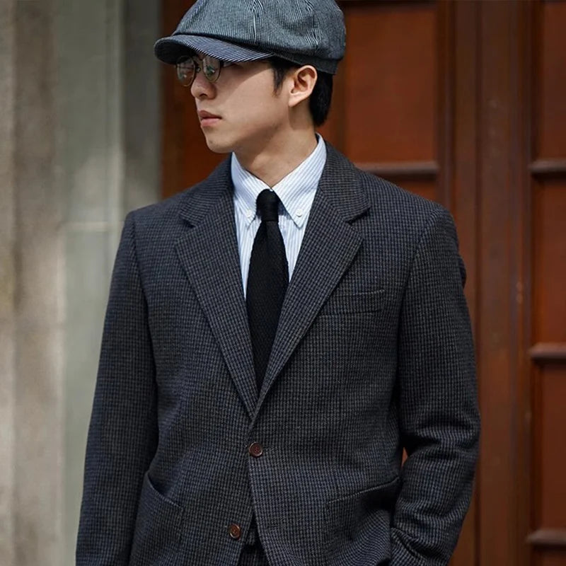 RETRO HOUNDSTOOTH WOOL SUIT JACKET