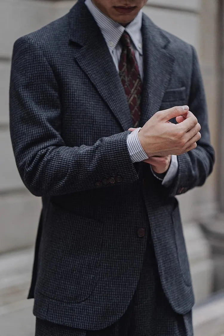 RETRO HOUNDSTOOTH WOOL SUIT JACKET