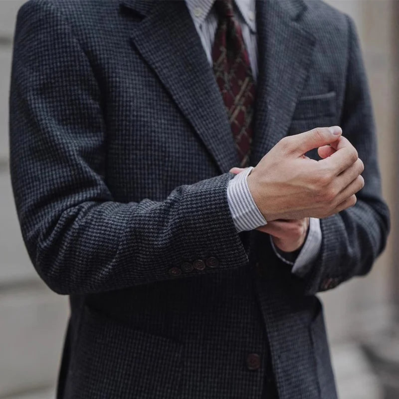 RETRO HOUNDSTOOTH WOOL SUIT JACKET