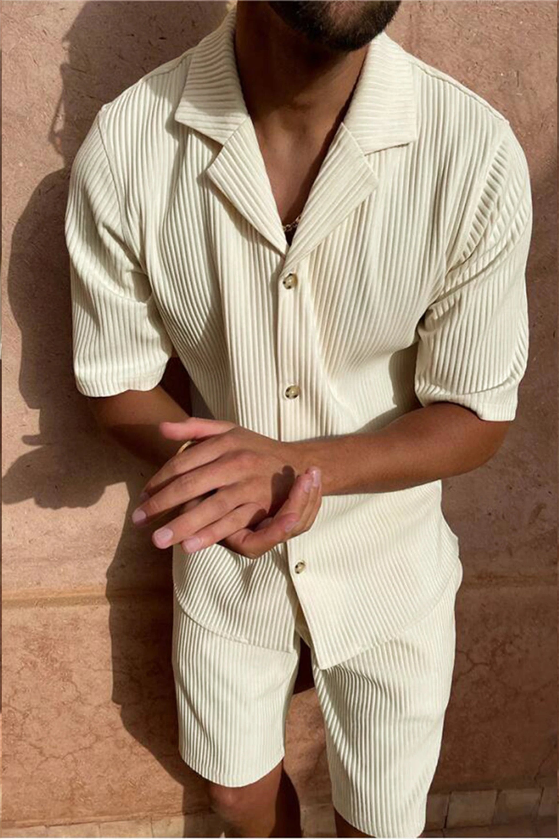 SOLID CORDUROY SHORT-SLEEVE BEACH SET