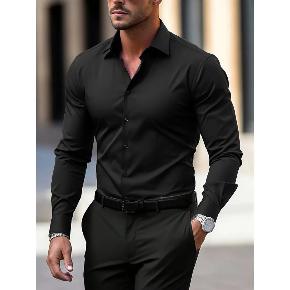 ELASTIC LONG-SLEEVE WHITE DRESS SHIRT