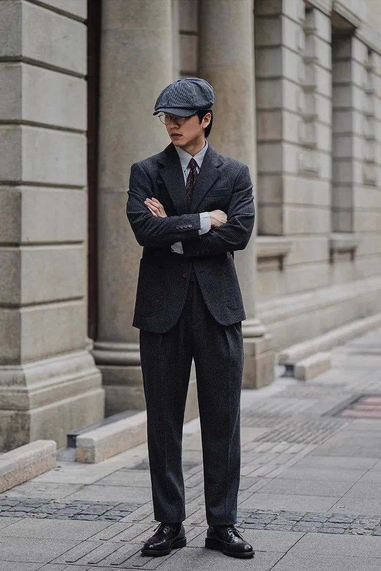 RETRO HOUNDSTOOTH WOOL SUIT JACKET