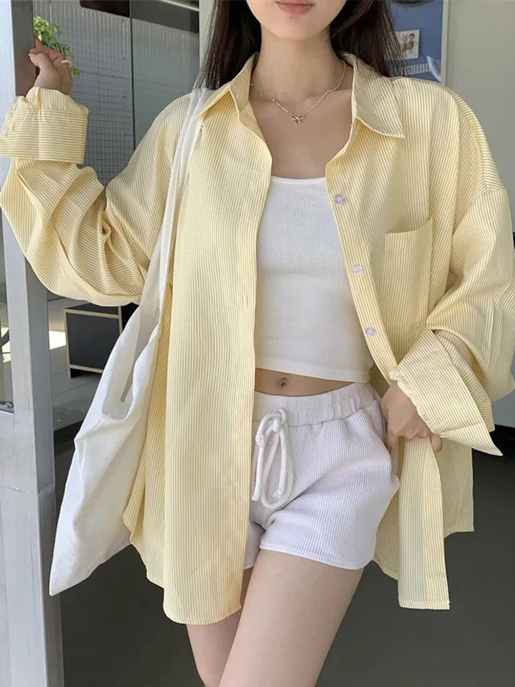 YELLOW STRIPED LOOSE VINTAGE SHIRT