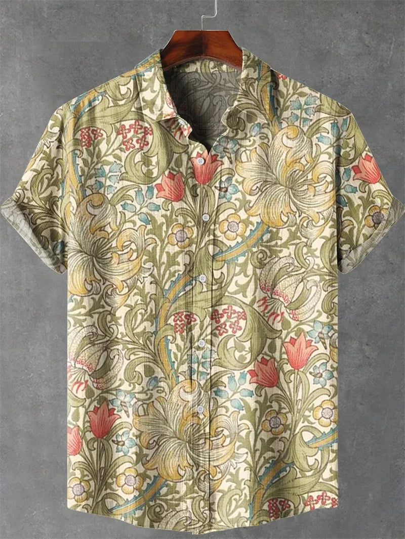 MARINE PRINT HAWAIIAN CASUAL SHIRT