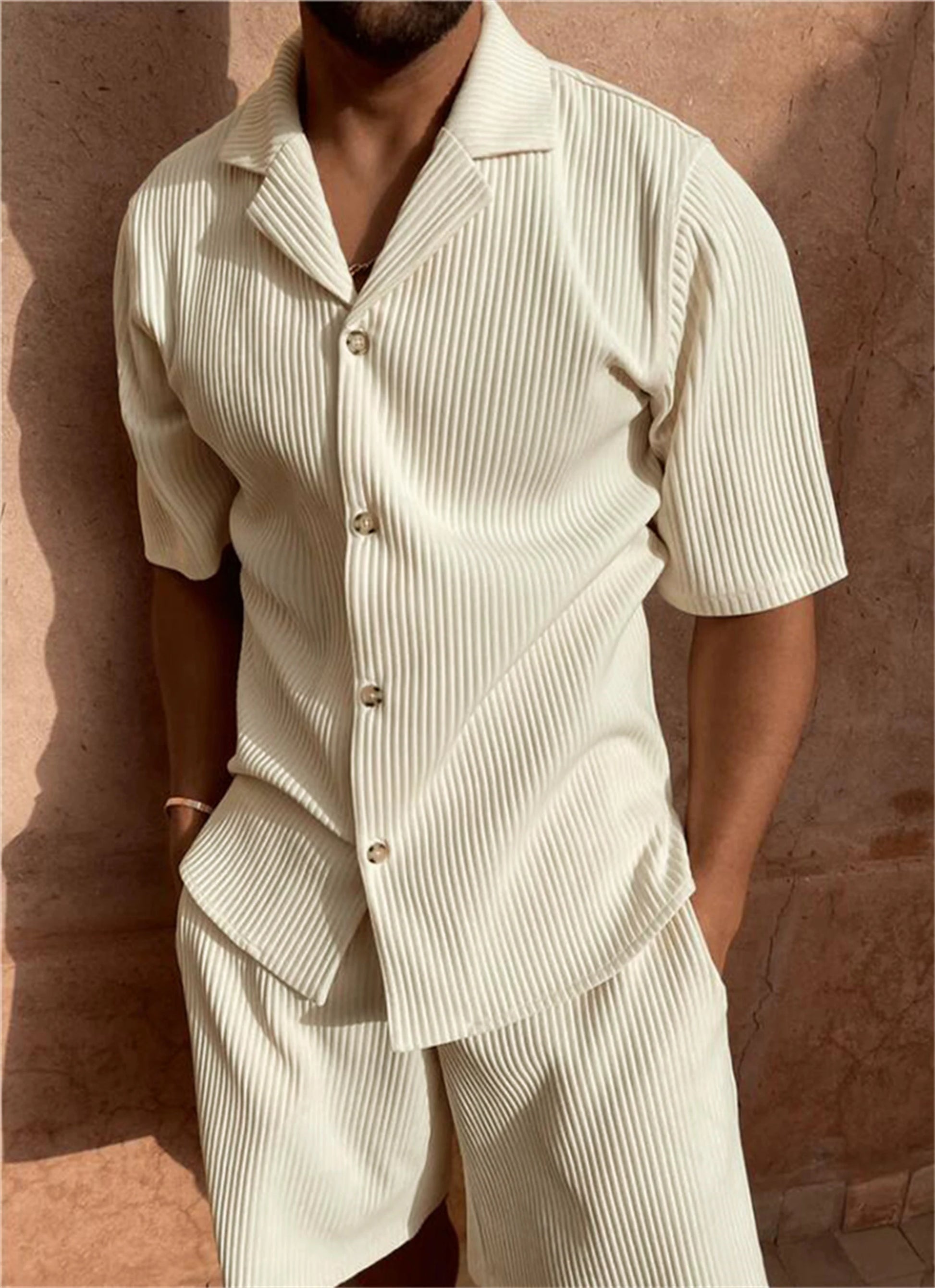 SOLID CORDUROY SHORT-SLEEVE BEACH SET
