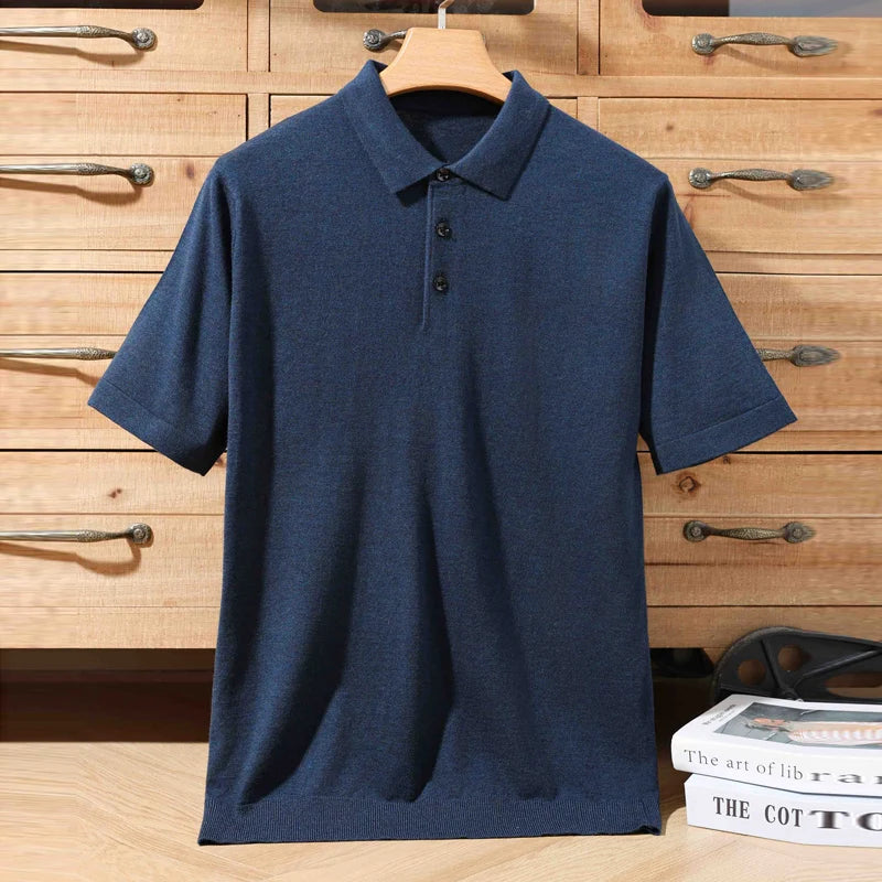 100% PURE WOOL SHORT-SLEEVE POLO SWEATER