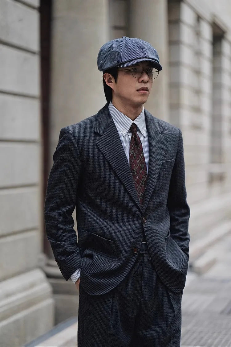RETRO HOUNDSTOOTH WOOL SUIT JACKET