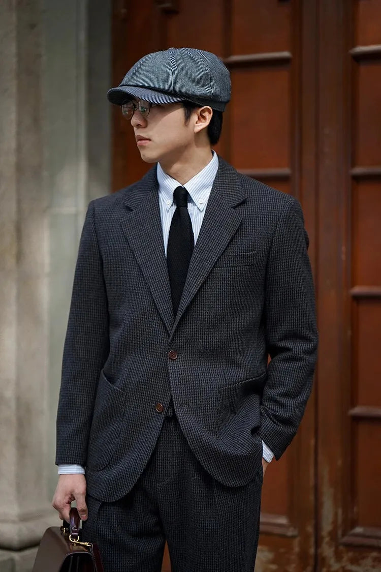RETRO HOUNDSTOOTH WOOL SUIT JACKET