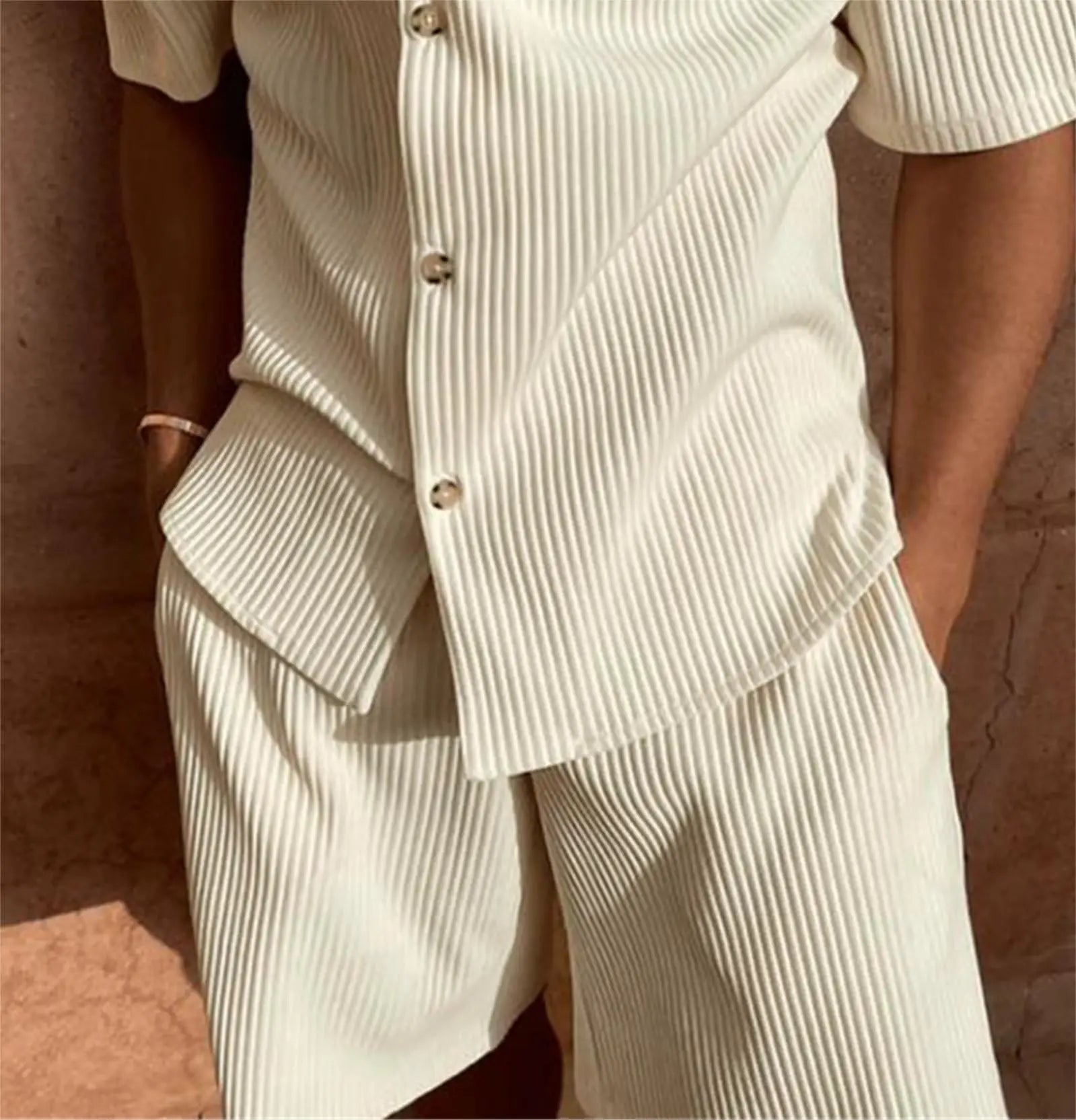 SOLID CORDUROY SHORT-SLEEVE BEACH SET