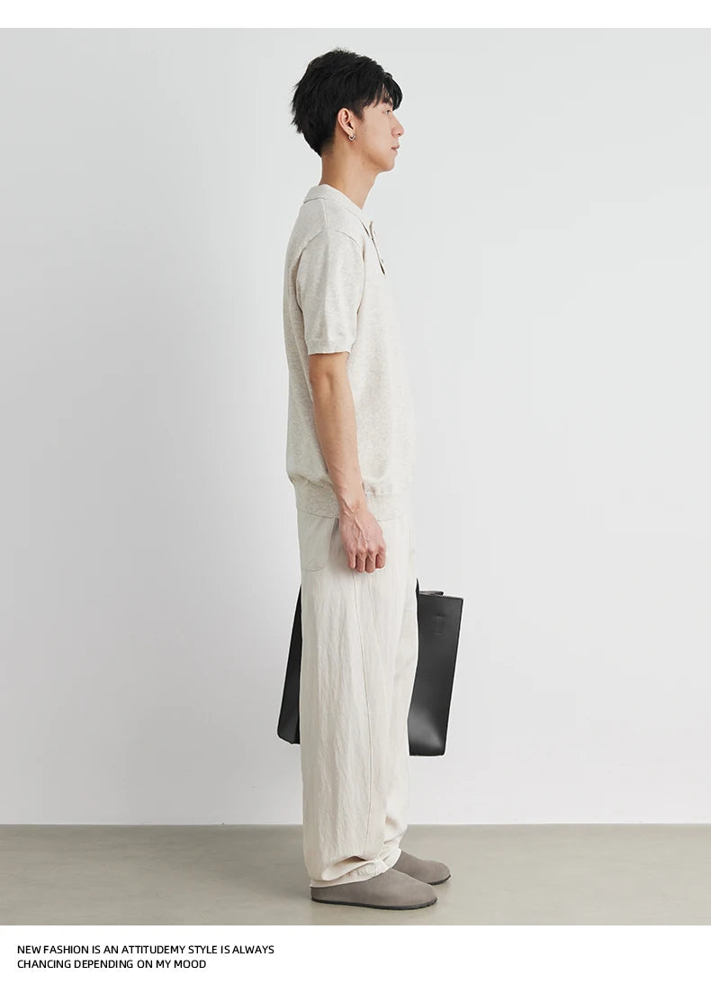 LOOSE FIT WOVEN LAPEL POLO SHIRT