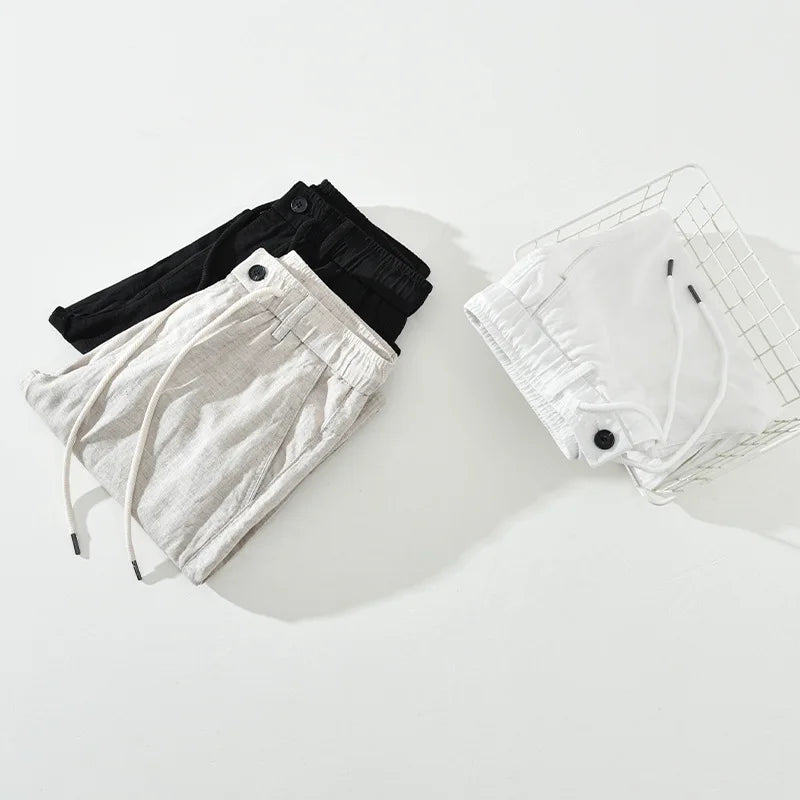 VINTAGE LINEN DRAWSTRING STRAIGHT PANTS