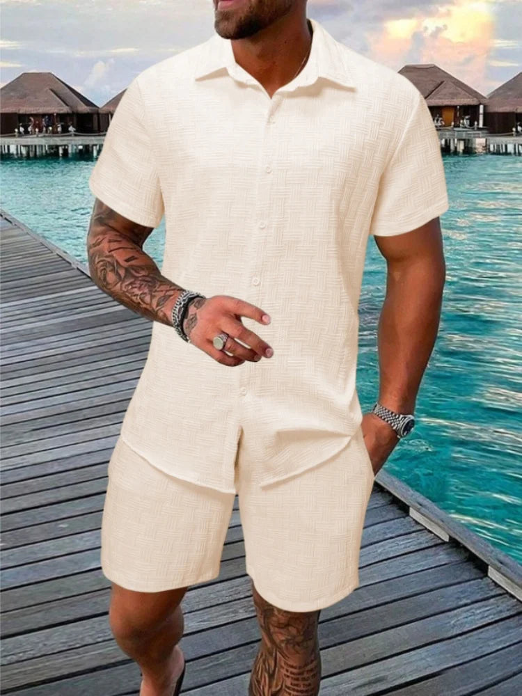 JACQUARD LAPEL TWO-PIECE SET
