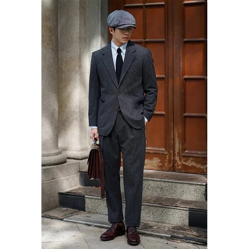 RETRO HOUNDSTOOTH WOOL SUIT JACKET