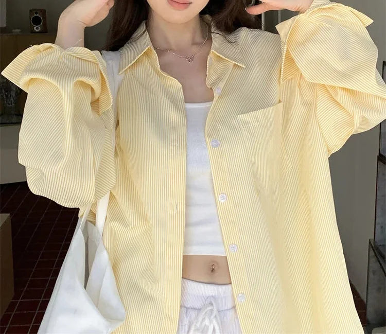 YELLOW STRIPED LOOSE VINTAGE SHIRT
