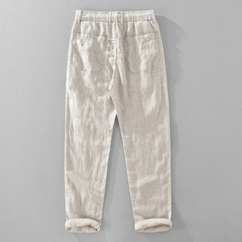 VINTAGE LINEN DRAWSTRING STRAIGHT PANTS