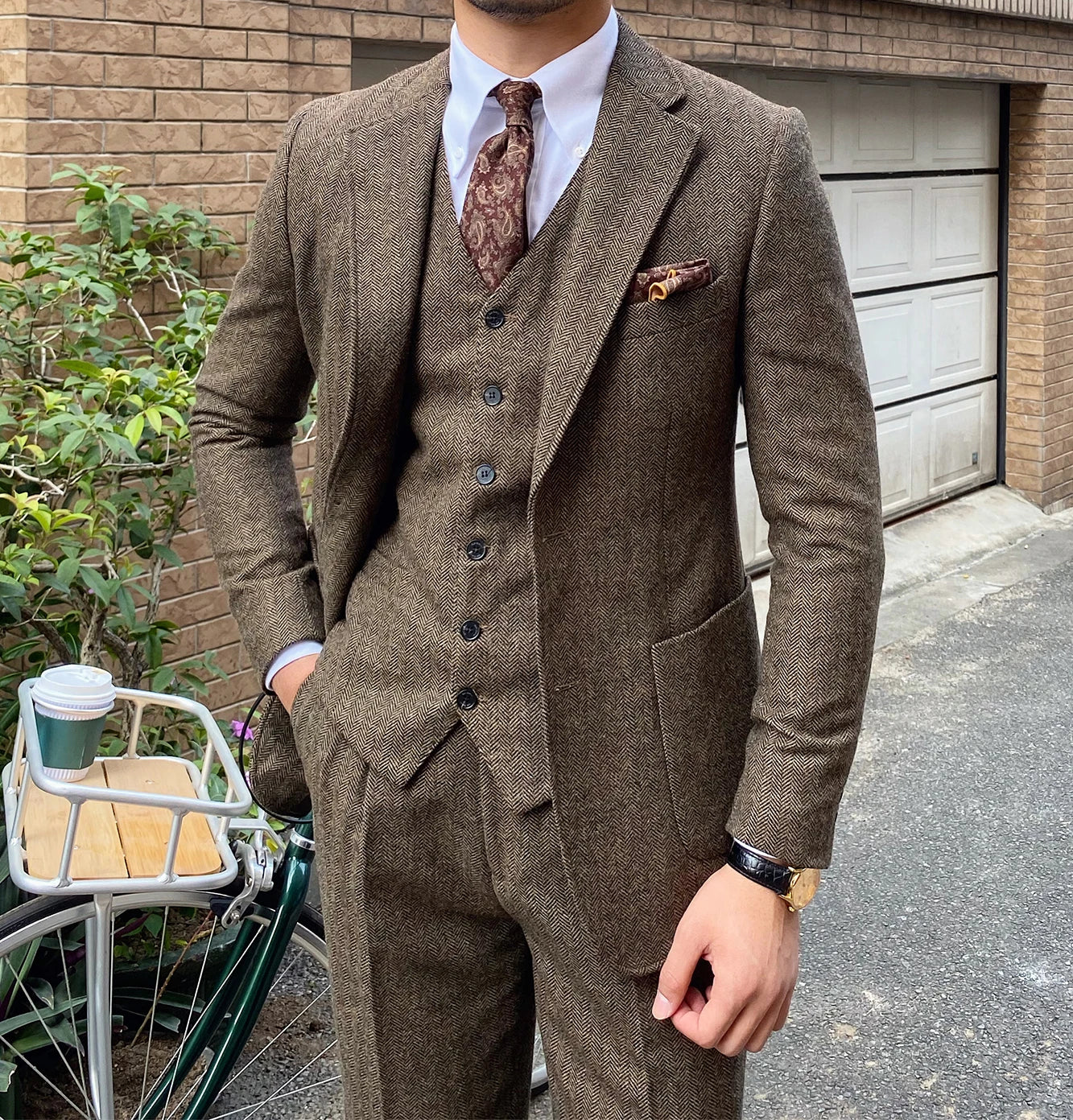 3-PIECE TWEED HERRINGBONE SUIT SET