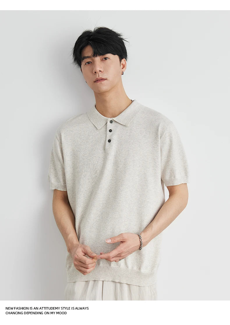 LOOSE FIT WOVEN LAPEL POLO SHIRT