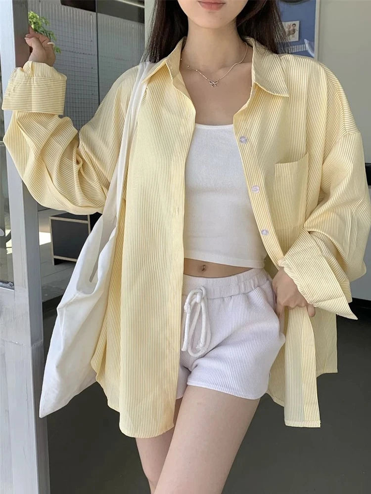 YELLOW STRIPED LOOSE VINTAGE SHIRT