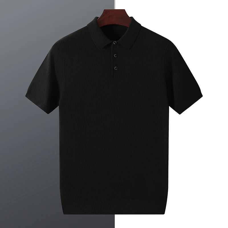 WOOL SILK KNITTED POLO PULLOVER