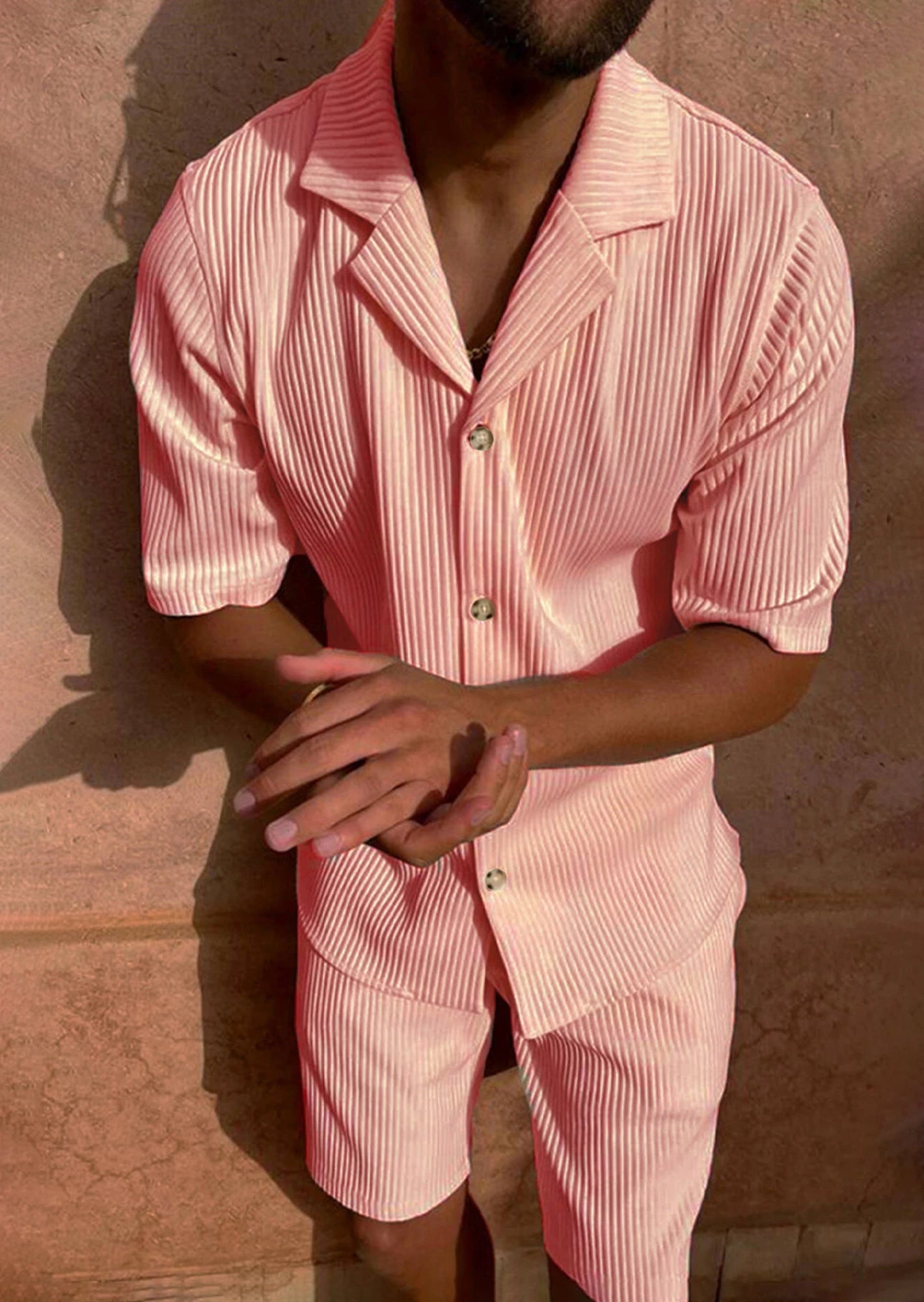 SOLID CORDUROY SHORT-SLEEVE BEACH SET
