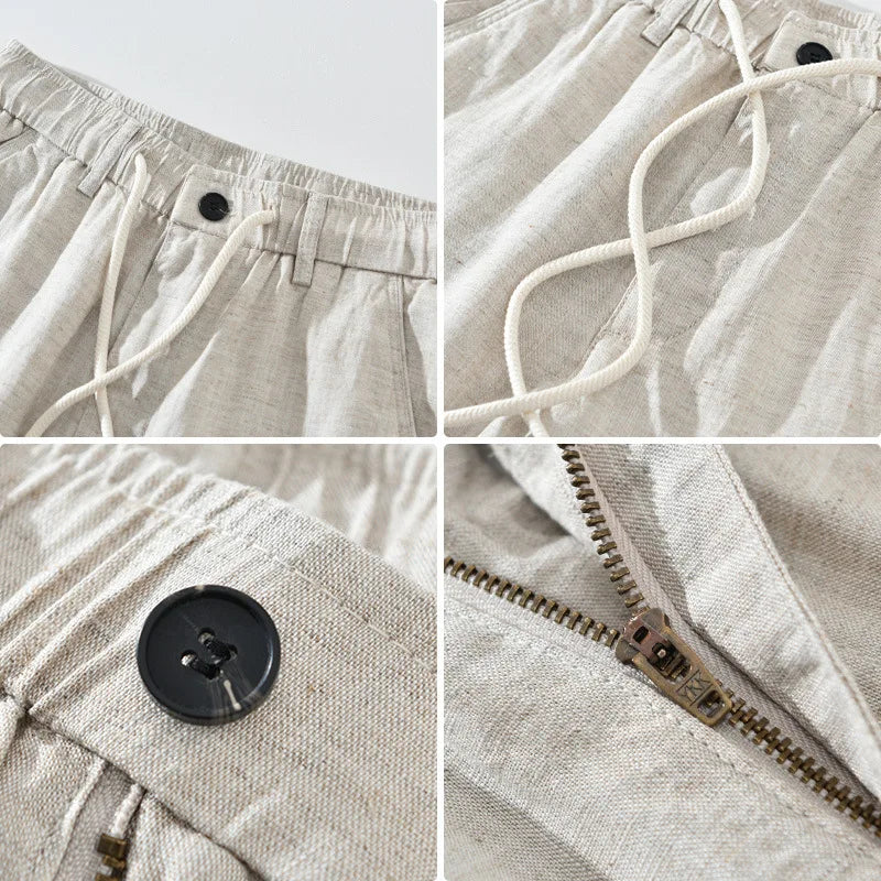 VINTAGE LINEN DRAWSTRING STRAIGHT PANTS