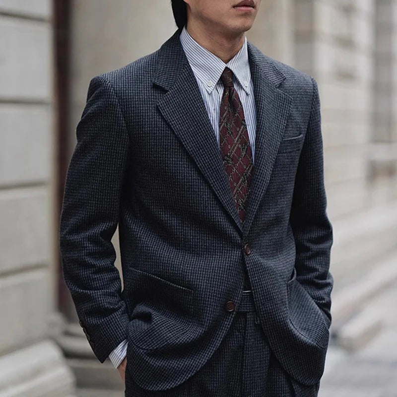 RETRO HOUNDSTOOTH WOOL SUIT JACKET