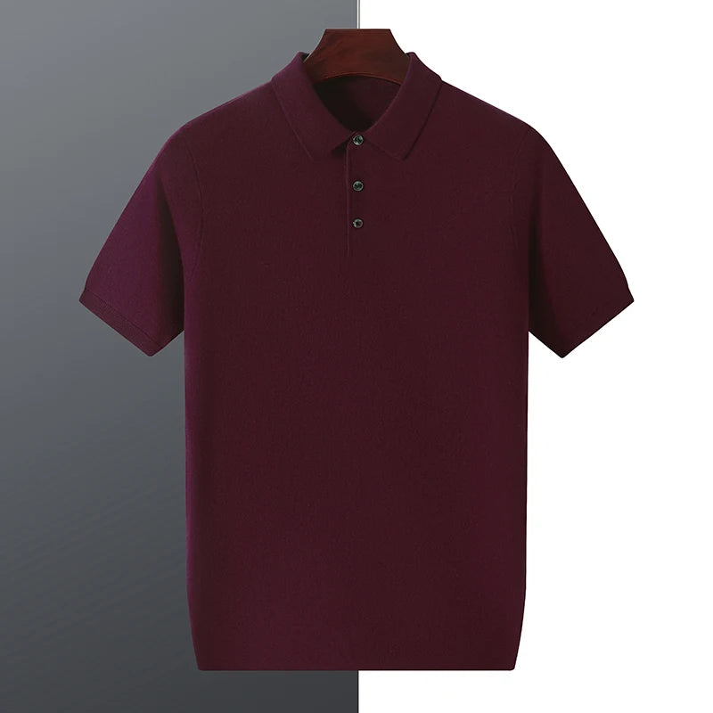WOOL SILK KNITTED POLO PULLOVER