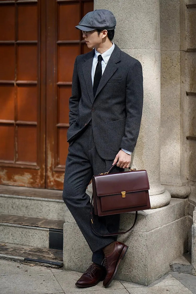 RETRO HOUNDSTOOTH WOOL SUIT JACKET