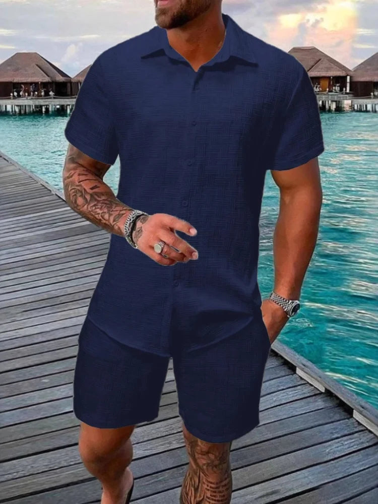 JACQUARD LAPEL TWO-PIECE SET