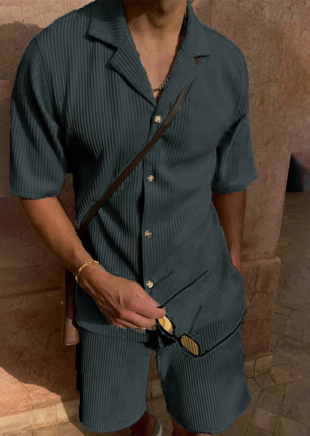 SOLID CORDUROY SHORT-SLEEVE BEACH SET