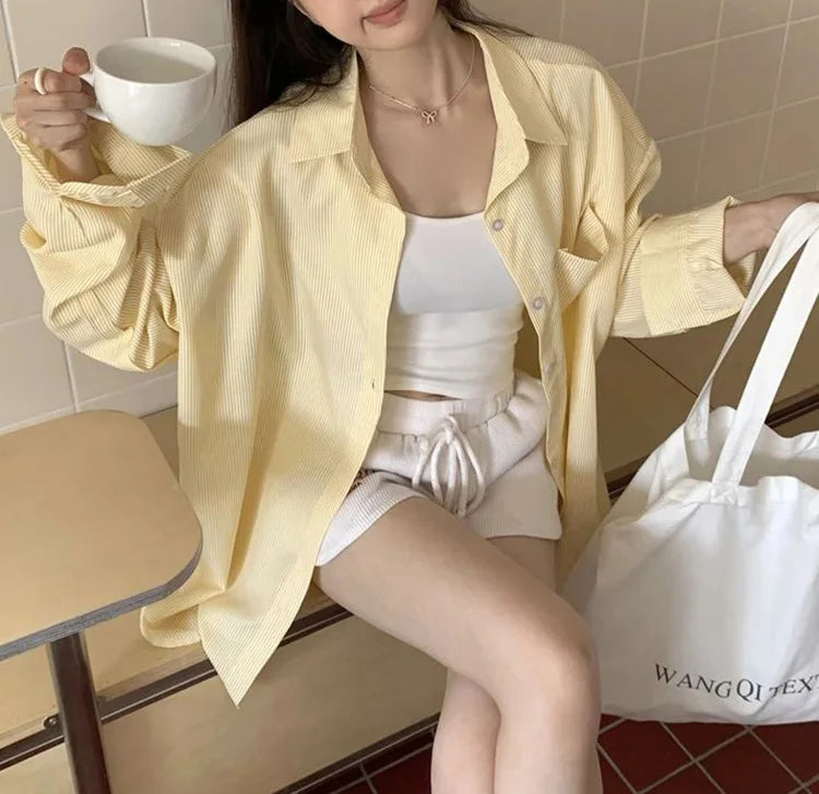 YELLOW STRIPED LOOSE VINTAGE SHIRT