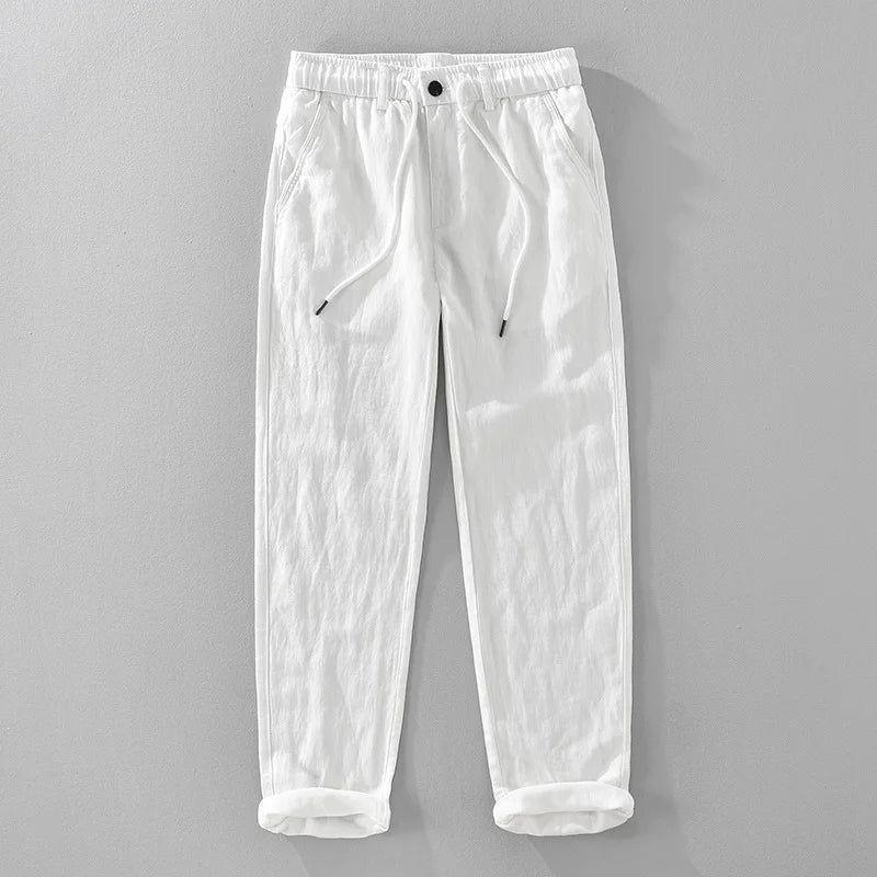 VINTAGE LINEN DRAWSTRING STRAIGHT PANTS